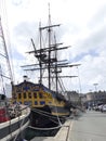 Corsair frigate replica docked in the harbor St Malo